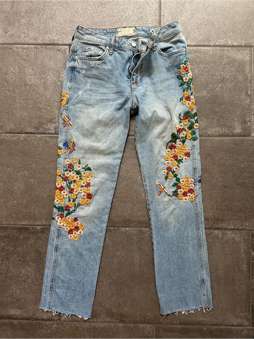 Embroidered Free People Jeans